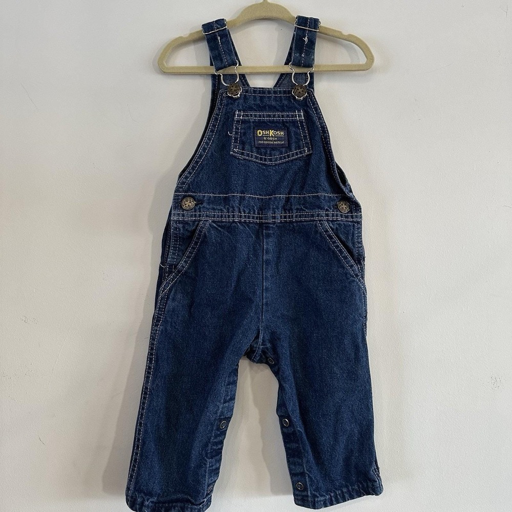 VTG‎ Baby Boys Osh Kosh B'Gosh Bib Overalls Dark Wash Denim Blue 18 Mos 90's